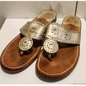 Jack Rogers "Navajo" Pale Gold Leather w/Whipstich Thong Sandals Sz.8 Ret $128